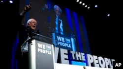 លោក Bernie Sanders ថ្លែងនៅក្នុងវេទិកា «We the People‍» នៅរដ្ឋធានីវ៉ាស៊ីនតោន Washington កាលពីថ្ងៃទី១ ខែមេសា ឆ្នាំ២០១៩។