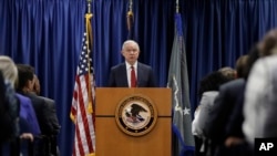 Attorney General Jeff Sessions speaks at the U.S. Attorney's Office in Philadelphia, July 21, 2017. Sessions recently singled out Philadelphia, saying the city is advertising its policy and "protecting criminals." 