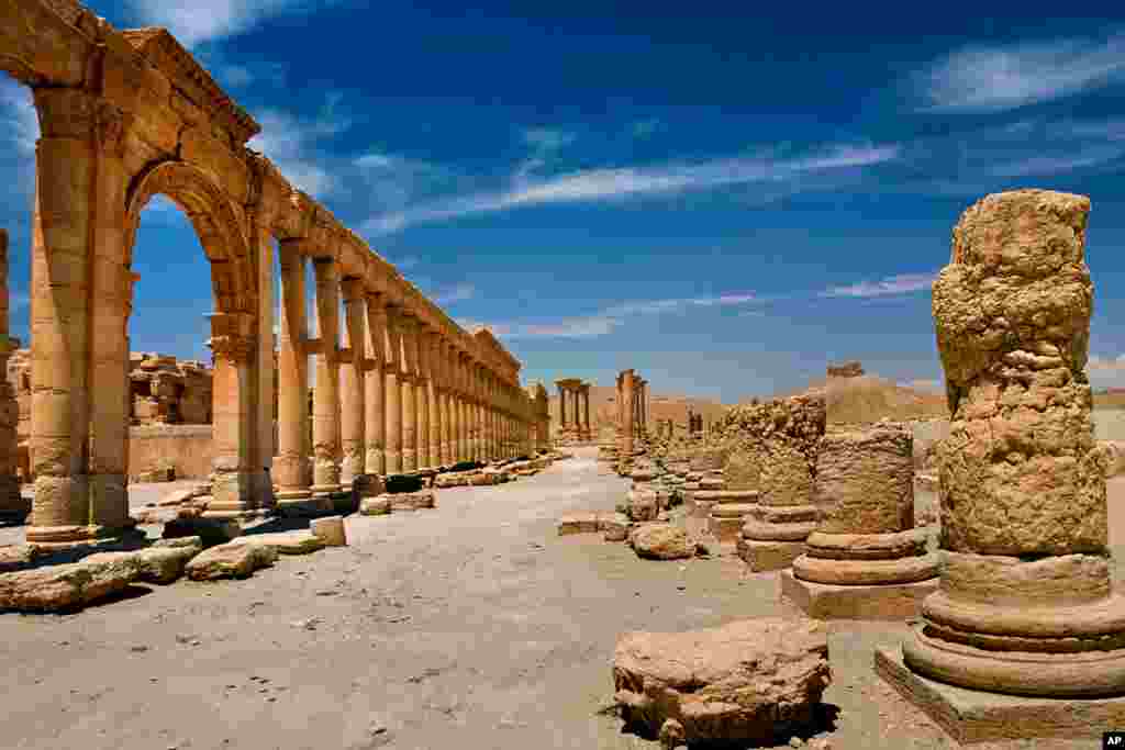 In this undated photo released by the Syrian official news agency SANA, shows the site of the ancient city of Palmyra, Syria. 