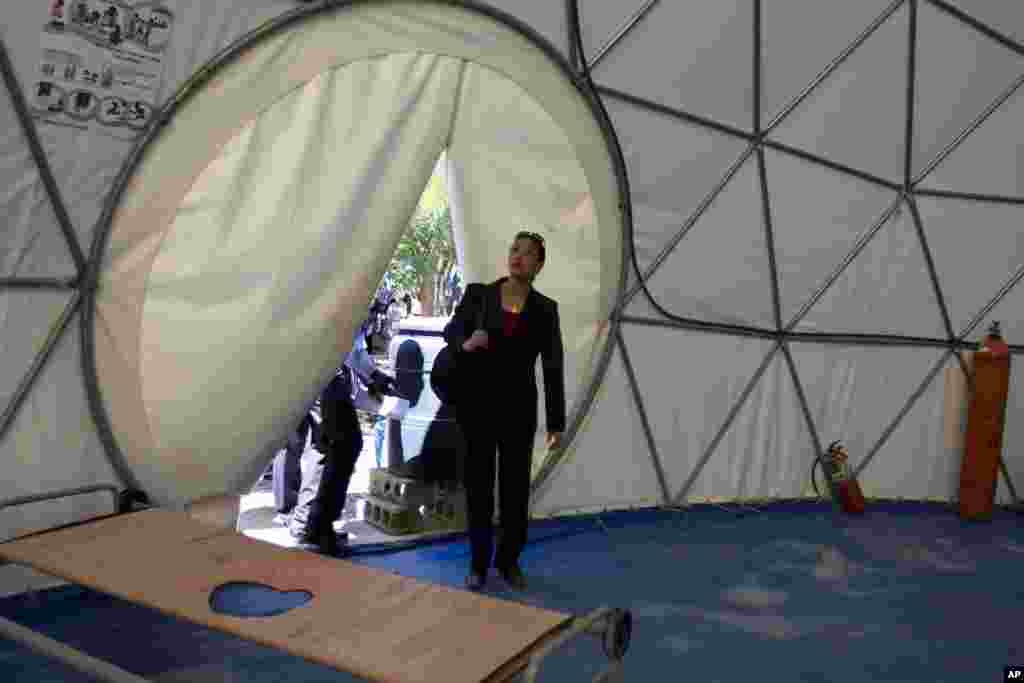 U.S. ambassador to the United Nations Susan Rice visits a cholera treatment center in Tabarre, outside Port-au-Prince, Haiti, February 16, 2012.