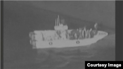 Screengrab from CENTCOM video suggesting Iranian involvement in a tanker attack, June 13, 2019.