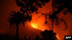 Llamas del llamado "Incendio Thomas" se aprecian en las colinas sobre Carpintería, California. Dic. 11, 2017.