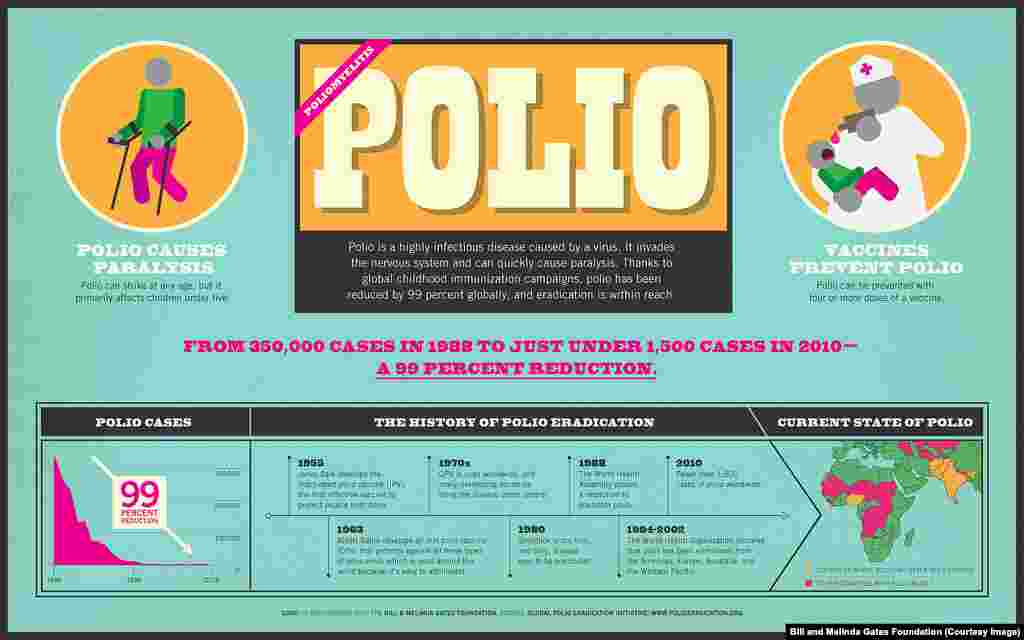 An infographic on polio, by the Bill and Melinda Gates Foundation, which is helping to fund the global battle to eradicate polio.