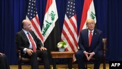 Les présidents Barham Saleh et Donald Trump à New York le 24 septembre 2019.