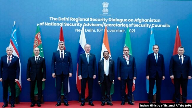 Attendees pose before the 'Delhi Regional Security Dialogue on Afghanistan' in New Delhi, India, Nov. 10, 2021.