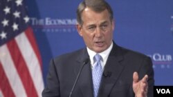 Ketua DPR AS, John Boehner berbicara mengenai permasalahan ekonomi AS dalam forum di Washington (15/9).