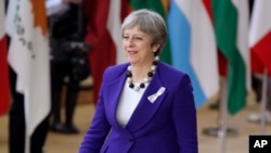 La Première ministre britannique, Theresa May, à son arrivée au sommet de l'UE à Bruxelles, le 22 mars 2018