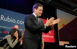 Marco Rubio trong một sự kiện trong đêm bầu cử sơ bộ của Đảng Cộng hòa ở thành phố Columbia, bang South Carolina, ngày 20 tháng 2, 2016.