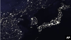 美國太空總署圖片顯示中國、朝鮮半島和日本的夜景