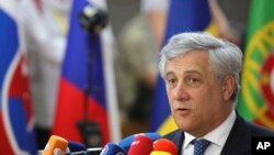 Antonio Tajani au sommet de l'Union européene à Bruxelles, le 22 juin 2017