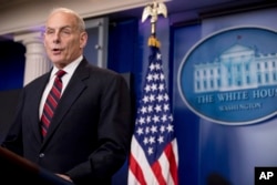 FILE - In this May 2, 2017, photo, Homeland Security Secretary John Kelly speaks at the White House in Washington.