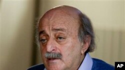 Lebanese Druse leader Walid Jumblatt speaks during a press conference at his house in Beirut, Lebanon, Jan. 21, 2011