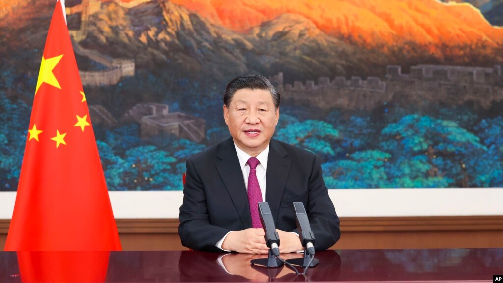 中国国家主席习近平在2021年中国国际服务贸易交易会全球服务贸易峰会上发表视频致辞（2021年9月2日）(photo:VOA)