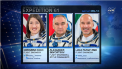 Expedition 61 Details for NASA astronaut Christina Koch, Luca Parmitano of the European Space Agency and Roscosmos’ Alexander Skvortsov.
