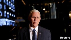 U.S. Vice President-elect Mike Pence, who leads the Trump transition team, speaks to the media outside Trump Tower in New York U.S., Dec. 5, 2016.