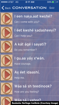 The "Learning Tlingit" app serves as a reference for important language topics such as conversation phrases, numbers, and letters.