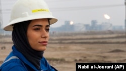 Ayat Rawthan is a petrochemical engineer and one of the few women working at an oil field outside Basra, Iraq, Tuesday, February 5, 2021.(AP Photo/Nabil al-Jourani)