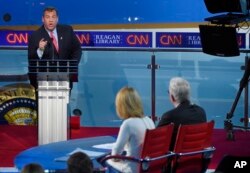 FILE - Republican presidential candidate, New Jersey Gov. Chris Christie responds to a question during the Republican presidential debate, Sept. 16, 2015.