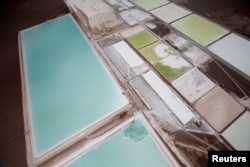 An aerial view of the brine pools and processing areas of the Rockwood lithium plant on the Atacama salt flats, the largest lithium deposit currently in production, in the Atacama desert of northern Chile, Jan. 10, 2013.