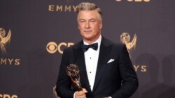 Alec Baldwin with his Emmy for Outstanding Supporting Actor in a Comedy Series for "Saturday Night Live".