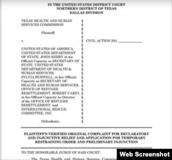 Texas' lawsuit was the first to be filed by any state to try to block refugee resettlement since the terrorist attacks in Paris last month.