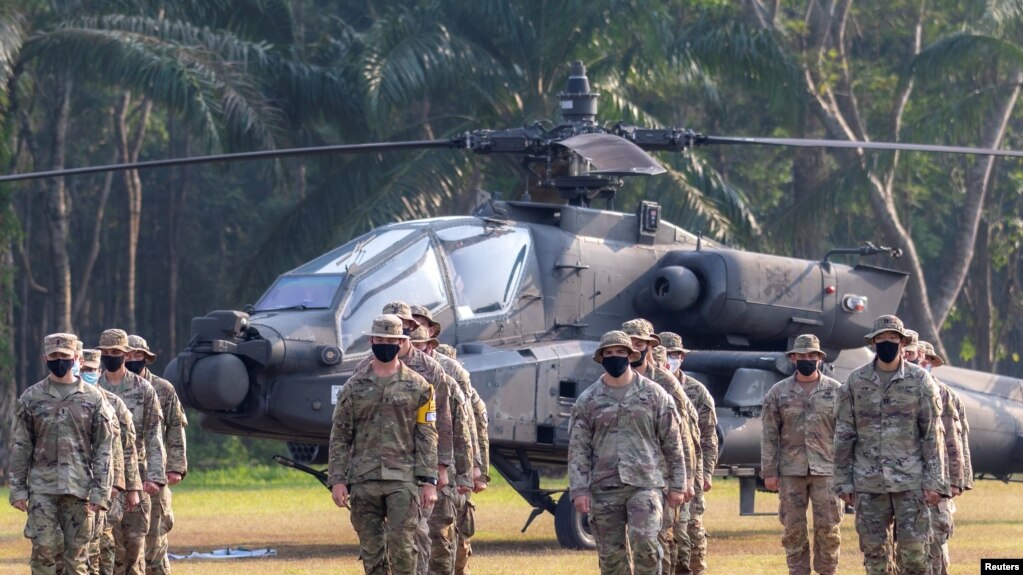 Binh sỹ Mỹ trong cuộc tập trận Lá chắn Garuda năm 2021 tại Trung tâm huấn luyện chiến đấu của Quân đội Indonesia