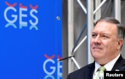 FILE - U.S. Secretary of State Mike Pompeo listens during the opening reception for the GES 2019, The Hague, Netherlands, June 3, 2019.