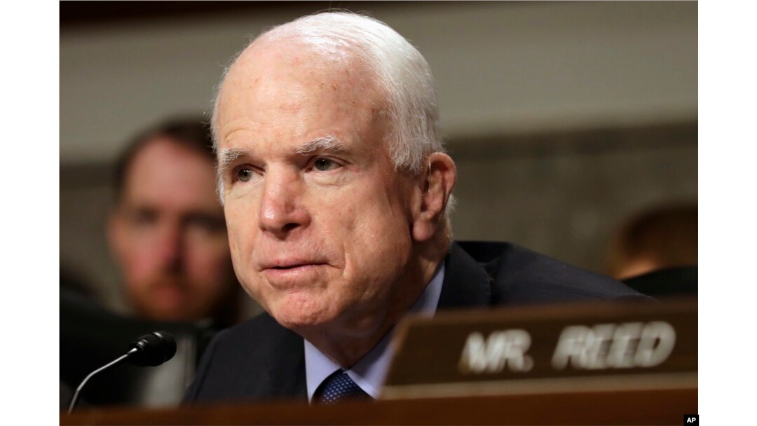 Senate Armed Services Committee Chairman Sen. John McCain speaks on Capitol Hill in Washington, May 23, 2017.