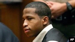 Javier Bolden reacts as he is convicted of first-degree murder at the Los Angeles Superior Court, Oct. 27, 2014.