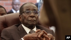 FILE - Zimbabwean President Robert Mugabe attends the funeral of his sister Bridget, in Zvimba, Zimbabwe, Jan. 21, 2014.