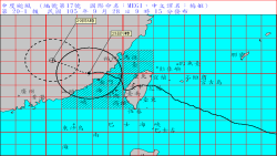 梅姬台风已于28日早些时候登录中国福建(图片来源：台湾中央气象局)
