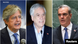 Collage de los presidentes de Ecuador, Guillermo Lasso; Chile, Sebastián Piñera, y la Republica Dominicana, Luis Abinader. [VOA]