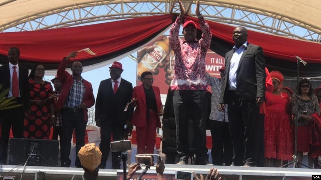 Nelson Chamisa greeting people at Gwanzura Stadium on Saturday.