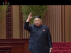 Pemimpin Korea Utara Kim Jong-un di hadapan sidang parlemen di Pyongyang, Korea Utara, 12 April 2019. (KRT)