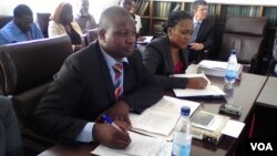 Dzimbabwe Chimbga and Rose Hanzi giving oral evidence one the state of human rights in parliament Wednesday. (Photo: Irwin Chifera)