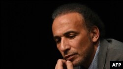 This file photo taken on March 26, 2016 shows Swiss Islamologist Tariq Ramadan taking part in a conference on the theme "Live together" in Bordeaux.