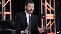 Jimmy Kimmel participates in the "Jimmy Kimmel Live and 90th Oscars" panel during the Disney/ABC Television Critics Association Winter Press Tour, Jan. 8, 2018, in Pasadena, Calif. (Photo by Richard Shotwell/Invision/AP) 