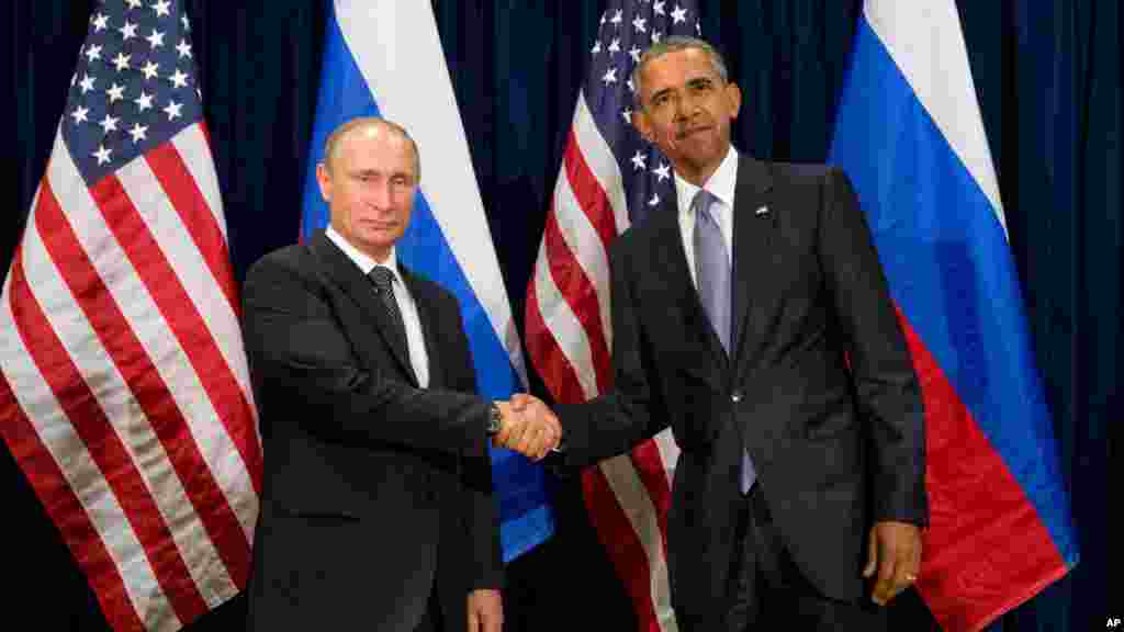 Shugaba Obama Da Shugaban Kasar Rasha Vladimir Putin A Taron Majalisar Dinkin Duniya Da Ake Gudanarwa A Birnin New York, Satumba 29, 2015. &nbsp;