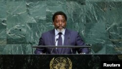 Joseph Kabila, perezida wa Republika iharanira demokarasi ya Kongo, ashikirza ijambo mu nama ya bose ya ONU