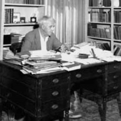 At his home office in Cambridge, Massachusetts, in 1945