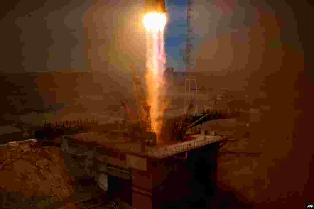 Russia's Soyuz MS-04 spacecraft carrying Russian cosmonaut Fyodor Yurchikhin and NASA astronaut Jack David Fischer, members of the main crew of the 51/52 expedition to the International Space Station (ISS), blasts off to the International Space Station from the launch pad at the at the Russian-leased Baikonur cosmodrome in Baikonur, Kazakhstan.