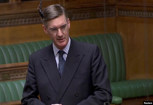 Britain's Conservative MP Jacob Rees-Mogg speaks in the Parliament in London, Britain, April 3, 2019, in this image taken from video.
