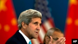 U.S. Secretary of State John Kerry speaks at the Strategic Dialogue expanded meeting with Chinese officials, July 10, 2014.