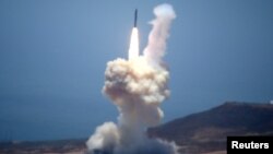 FILE - The Ground-based Midcourse Defense (GMD) element of the U.S. ballistic missile defense system launches during a flight test from Vandenberg Air Force Base, Calif., May 30, 2017. 