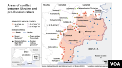 Ukraine: areas of conflict, as of Feb. 10, 2015