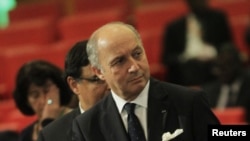 French Foreign Minister Laurent Fabius attends crisis talks on Mali in Ivory Coast, Jan. 19, 2013.