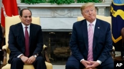 FILE - President Donald Trump meets with Egyptian President Abdel Fattah el-Sissi in the Oval Office of the White House, April 9, 2019, in Washington.