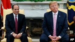 President Donald Trump meets with Egyptian President Abdel-Fattah el-Sissi in the Oval Office of the White House, April 9, 2019, in Washington.