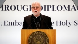 梵蒂冈外交部长保罗·加拉格尔（Paul Gallagher）大主教2020年9月30日在宗教自由会议上发言（路透社）