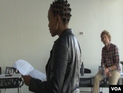 Ugandan actress, Cleopatra Koheirwe, fine tunes her acting skills in class, in Los Angeles, August 2016.
